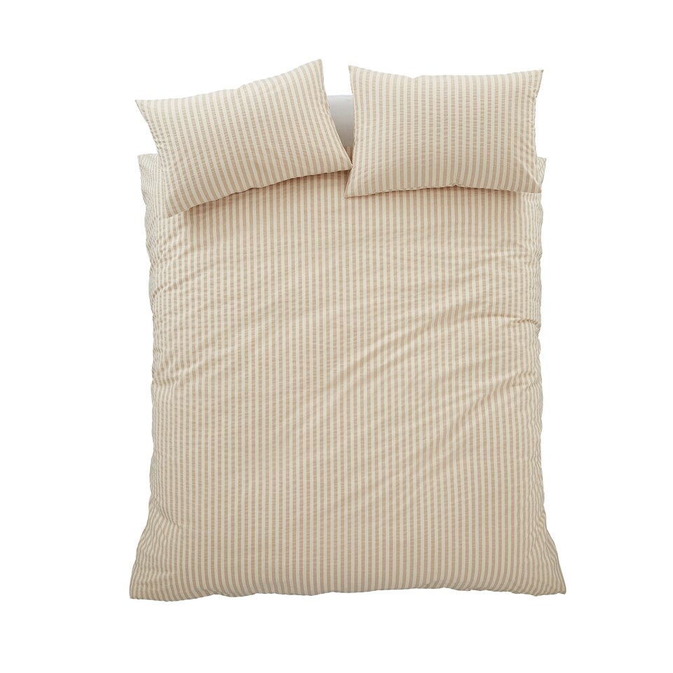 image 1 of Pineapple Elephant Cotton Rich Woven Stripe Duvet Cover Set | Cream | Natural | Super King