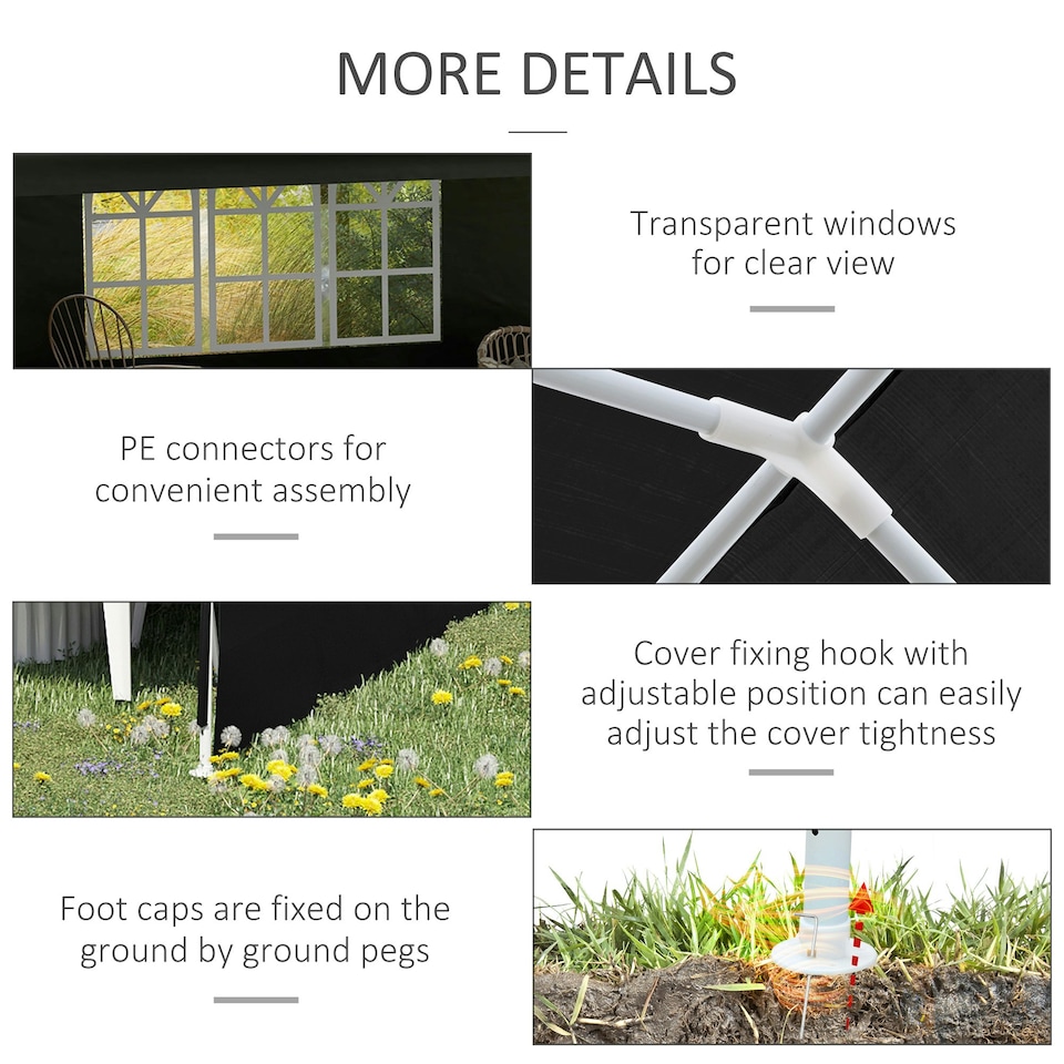 image 1 of Outsunny 6m x 3m Garden Gazebo Marquee Canopy Party Tent Canopy Patio Black