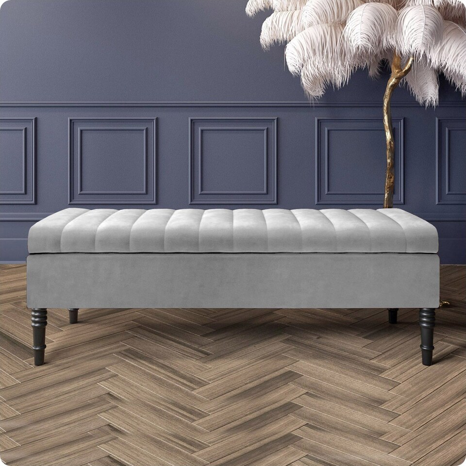 image 1 of Safar 120cm Ottoman Storage Bench - Plush Velvet Shoe Bench - Silver Lined Upholstery Storage Footstool