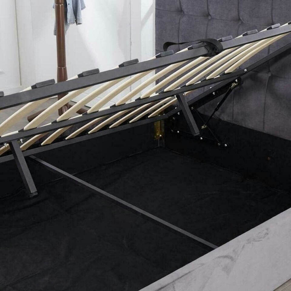 image 1 of Ottoman Storage Bed grey 3ft single and 1 mattress velvet cushioned bedroom