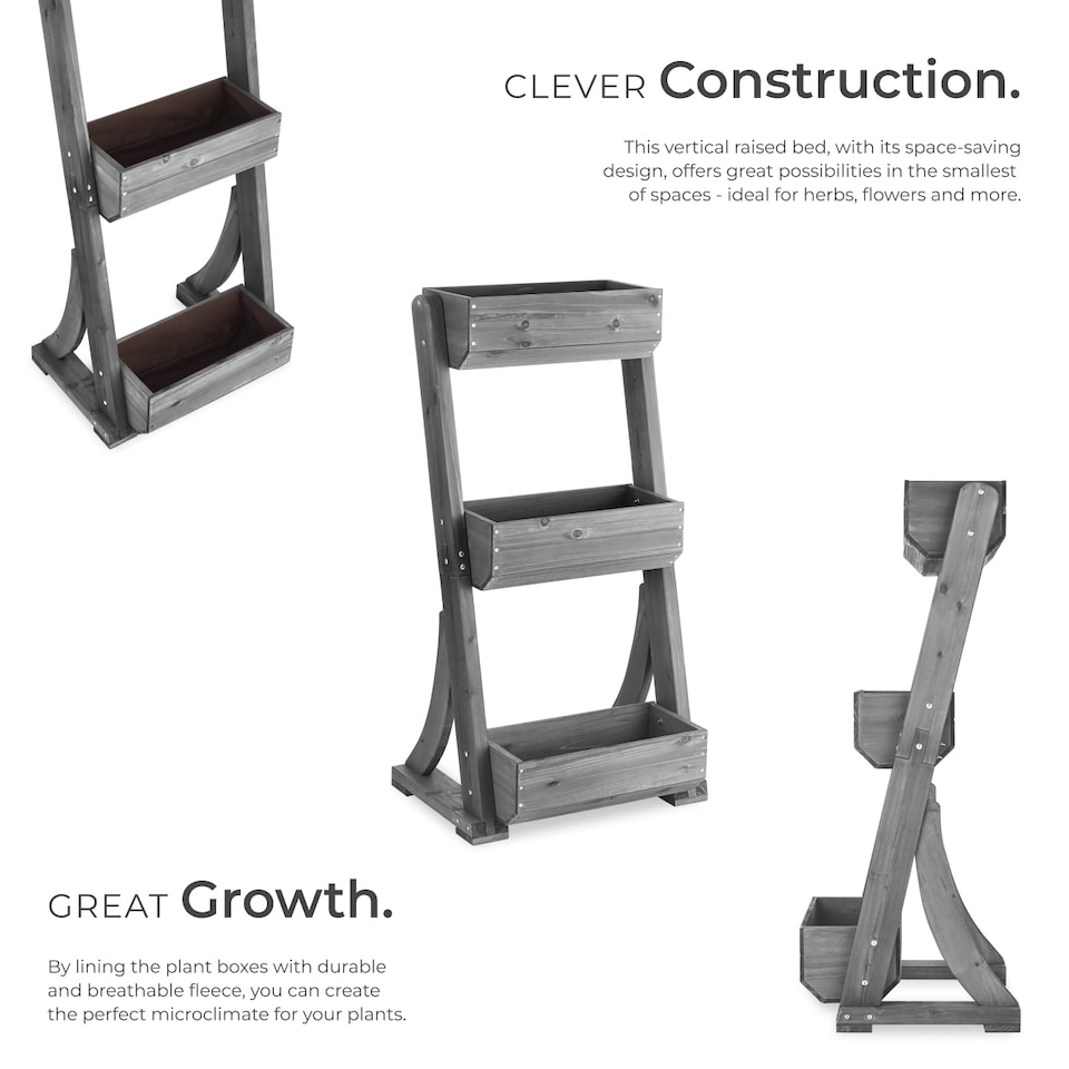 image 1 of Vertical Planter Flora in a Rustic Wooden Design with 3 to 5 Tiers and Plant Fleece Included | Grey | grey | 49 x 60 x 140 cm | 1