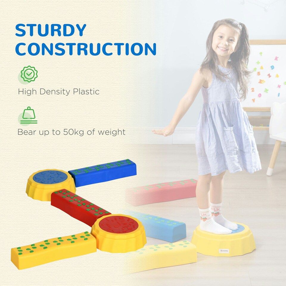 image 1 of Outsunny 5 PCS Kids Stepping Stones Balance Beam w/ Non-Slip Surface and Bottom