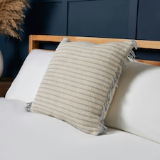 BHS Cotton Pin Stripe Cushion with Fringe, Grey