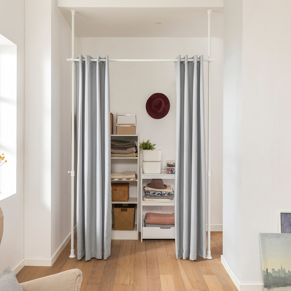image 1 of SoBuy Adjustable Room Divider with Blackout Curtains, Light Gray, 45.3x3.9x43.3 inches, 4.7 kg - KLS12-HG