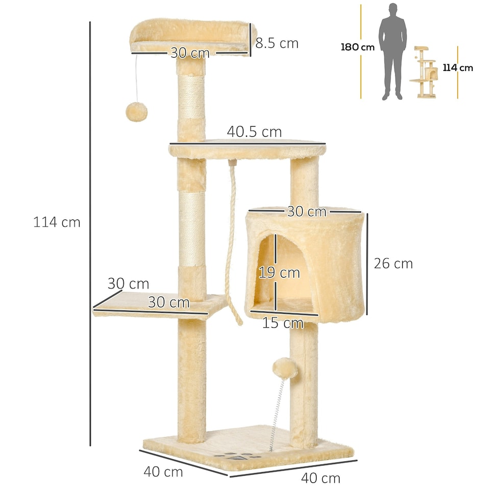 image 1 of PawHut Pet Activity Centre Cat Tree Condo with Scratching Post 4-Tier Beige