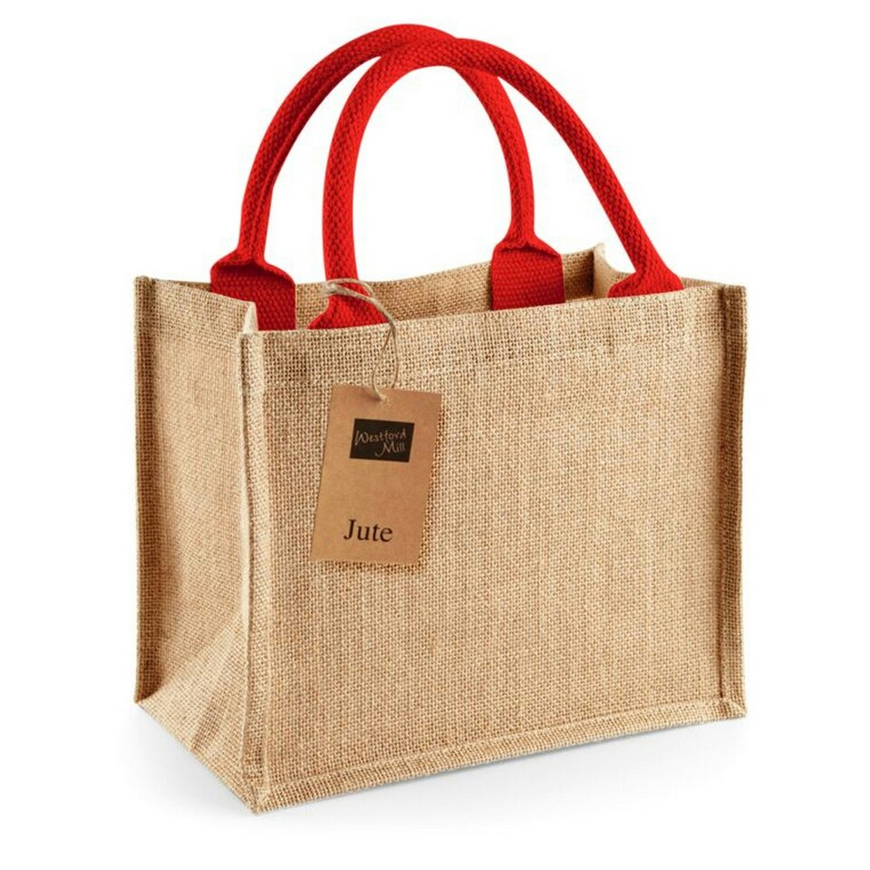 image 1 of Westford Mill Jute Mini Gift Bag - Natural/Bright Red - One Size Brown