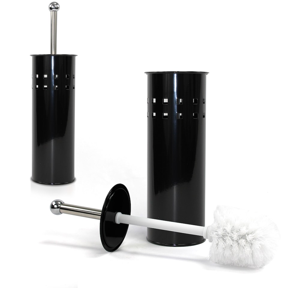 image 1 of STAINLESS STEEL BATHROOM TOILET CLEANING BRUSH & HOLDER FREE STANDING SET BLACK