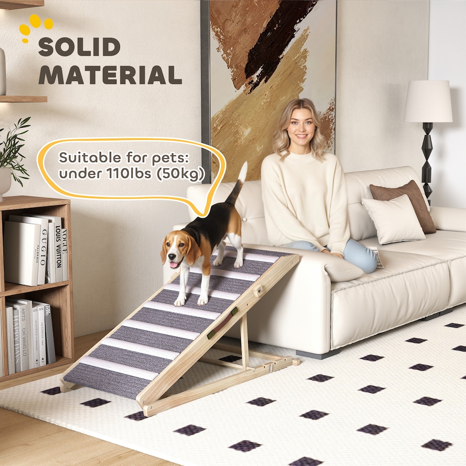 image 1 of PawHut Dog Ramp for Couch, 4 Adjustable Height Dog Climbing Ladder for Bed