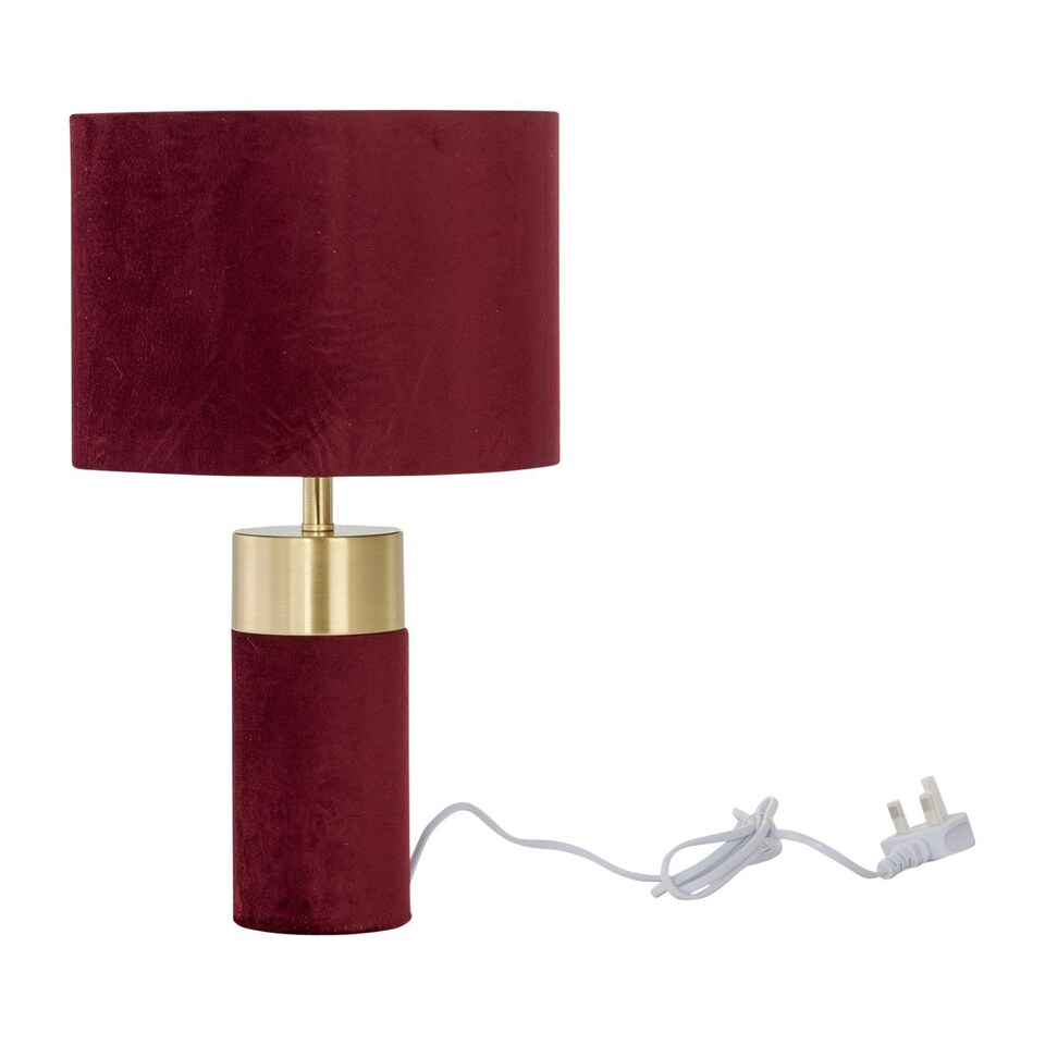 image 1 of Set of 2 Burgundy Velvet with Brass Detail Table Lamps Purple | Purple