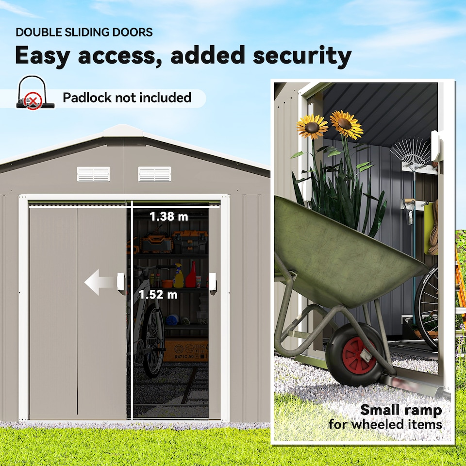 image 1 of Outsunny 13 x 11ft Metal Garden Shed, Outdoor Storage Tool House with Ventilation Slots, Foundation Kit and Lockable Double Doors, Light Grey