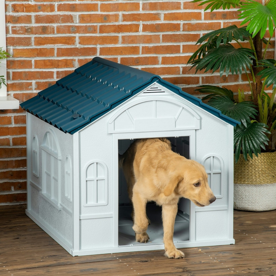image 1 of PawHut Weather-Resistant Dog House, Puppy Shelter for Large Dogs - Blue