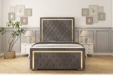 Sloomy Sofia Gold Slate Naples Bed Frame With 50" Upholstered Headboard 2'6 Small Single
