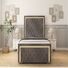 Sloomy Sofia Gold Slate Naples Bed Frame With 50" Upholstered Headboard 2'6 Small Single