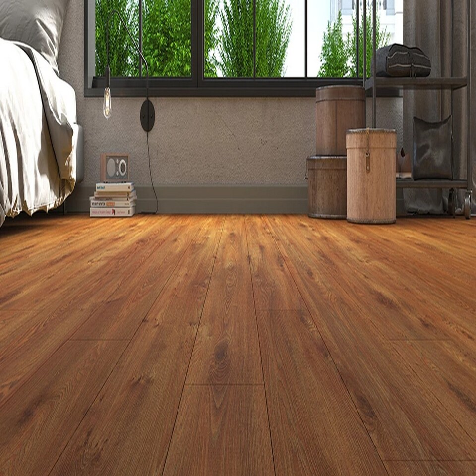 image 1 of AGT EfftPre Altay PRK908 Wood Effect Click Laminate Flooring - Plank (12mm) For Domestic & Commercial Use Covers 1.35sqm | Brown | Brown | Planks per Pack: 6 | Coverage per Pack: 1.35 m² | 1