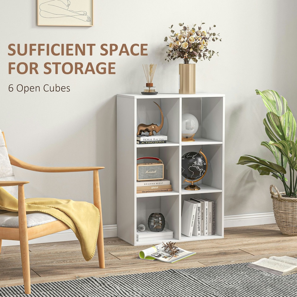 image 1 of HOMCOM 6-Cube Bookshelf, Display Shelving Unit for Home Office, White