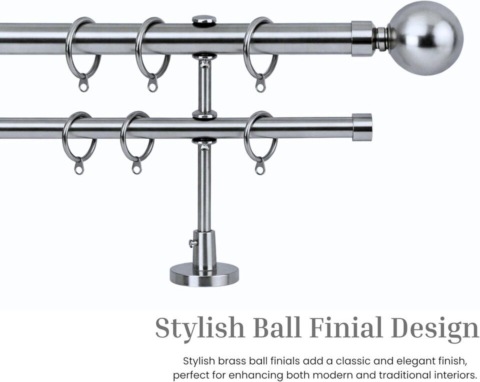 image 1 of Lister Cartwright Double Curtain Extendable Pole Set with Chrome Ball Finials- 19mm & 28mm Metal Poles(120- 320 cm)
