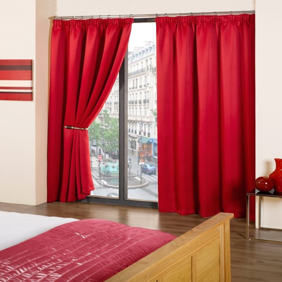 image 1 of Essential Woven Thermal Blackout Pencil Pleat Curtains 168cm x 137cm Red Red | Red