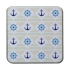Nautical Elements on Striped Background (Coaster)