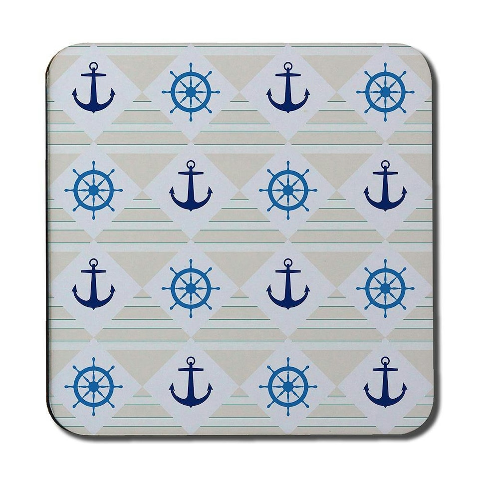image 1 of Nautical Elements on Striped Background (Coaster)