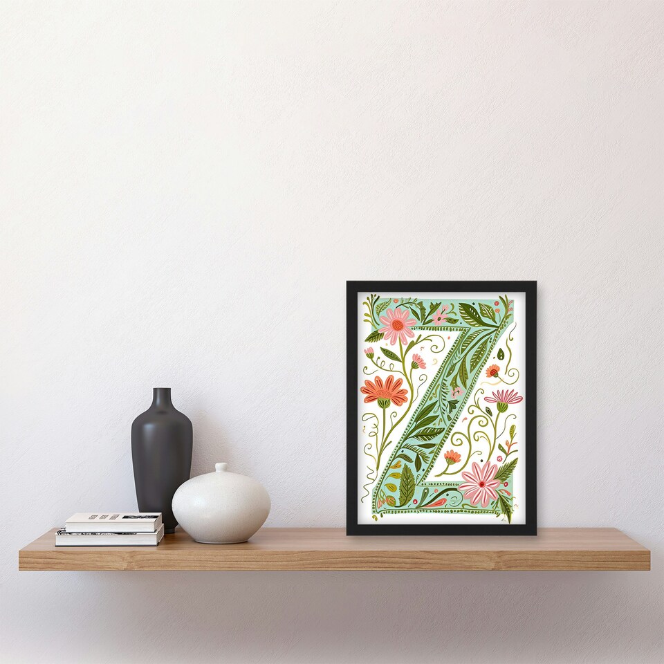 image 1 of Letter Z Wildflowers Floral Birthday Gift Mum Black Framed Wall Art Print A4