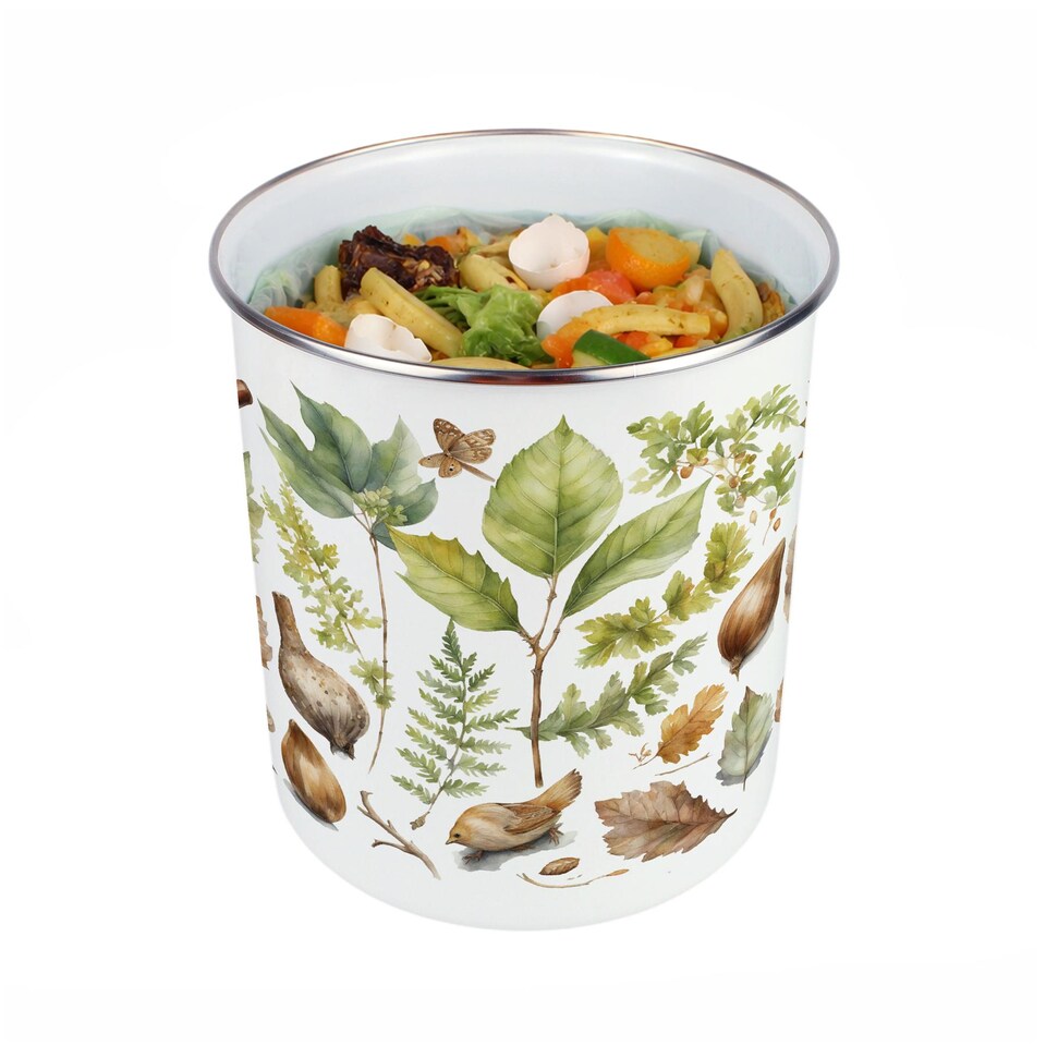 image 1 of Woodland Food Waste Caddy - Metal 2L Decorative Kitchen Compost Bin