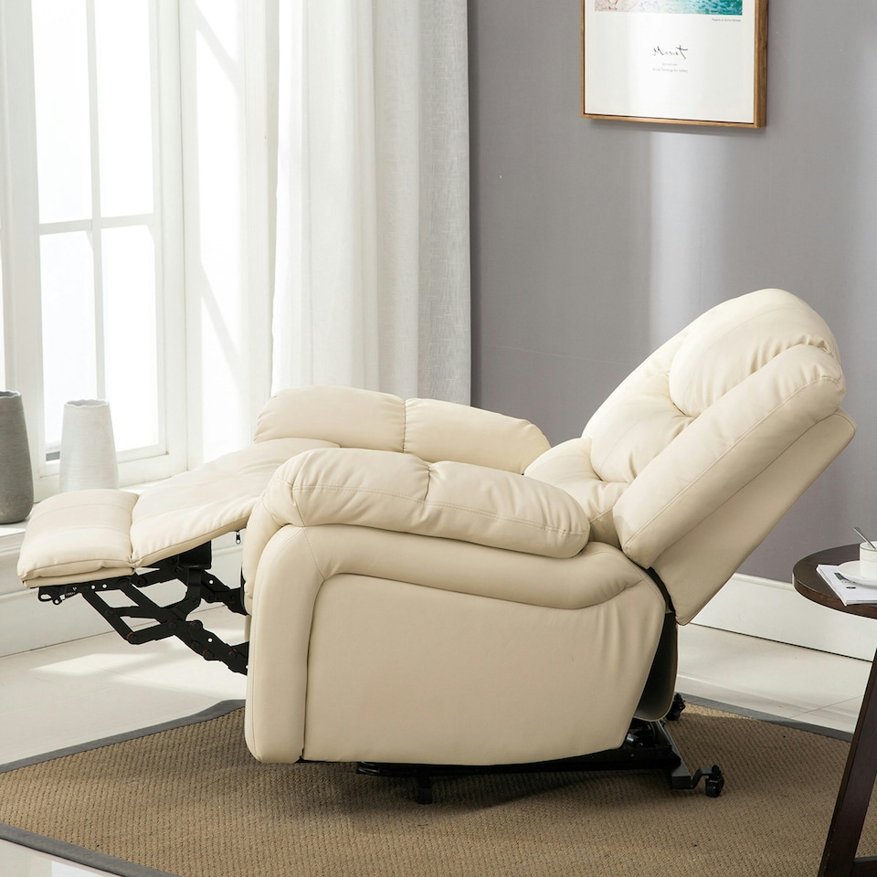 image 1 of Seattle Electric Single Motor Rise Recliner Bonded Leather Chair (Cream)