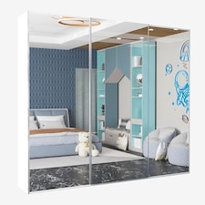 Expansive 250cm 3-Door Sliding Mirrored Wardrobe with Integrated Drawers | White, Black, Grey Finish White | White250cm