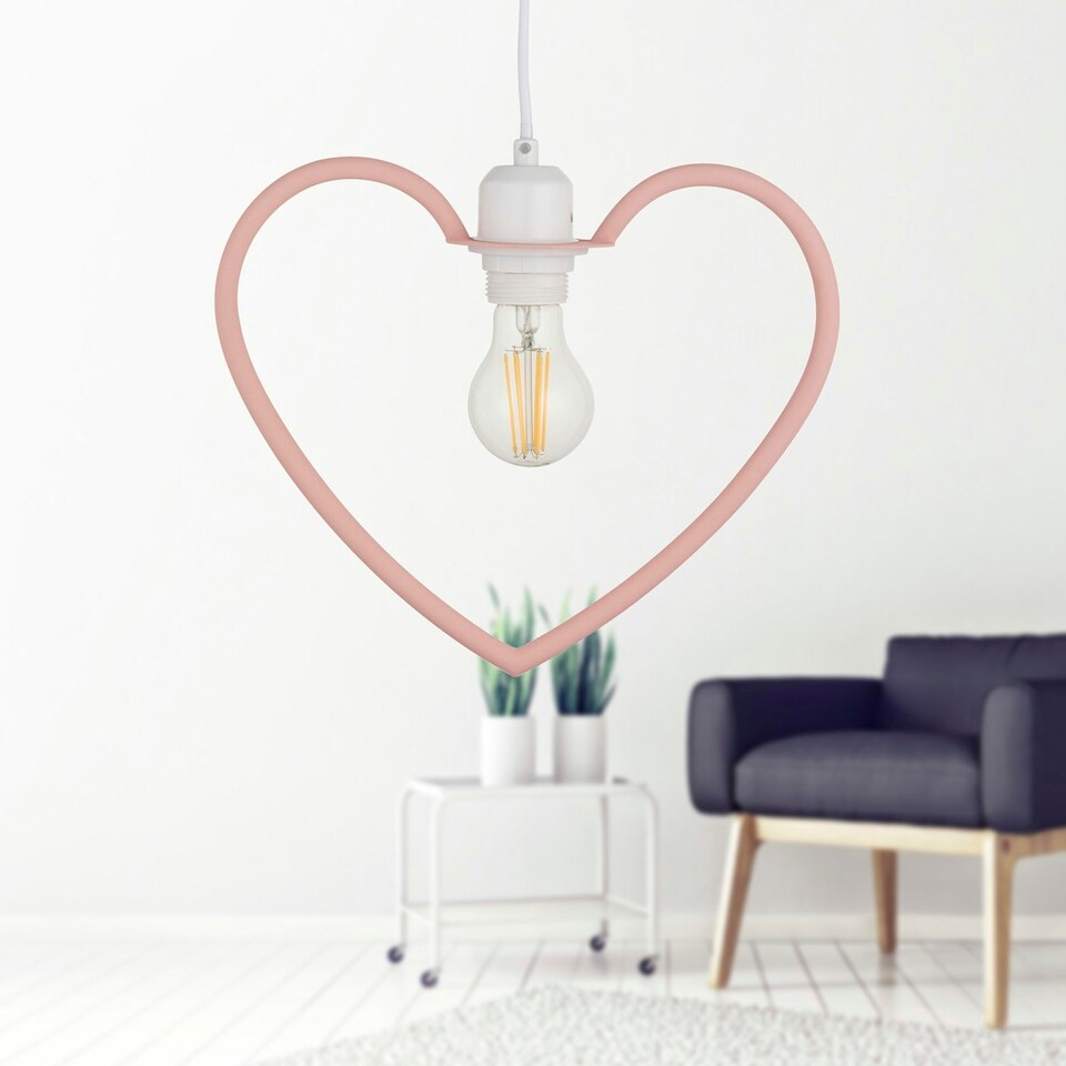 image 1 of First Choice Lighting Set of 2 Pink Heart Shaped Easy Fit Pendant Shades Pink