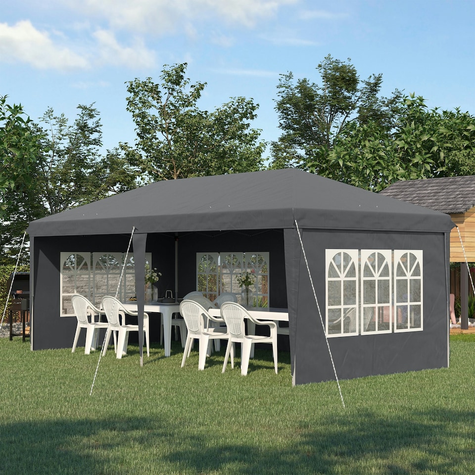 image 1 of Outsunny 3 x 6m Garden Pop Up Gazebo, Height Adjustable Marquee Party Tent with Sidewalls, Storage Bag, Black