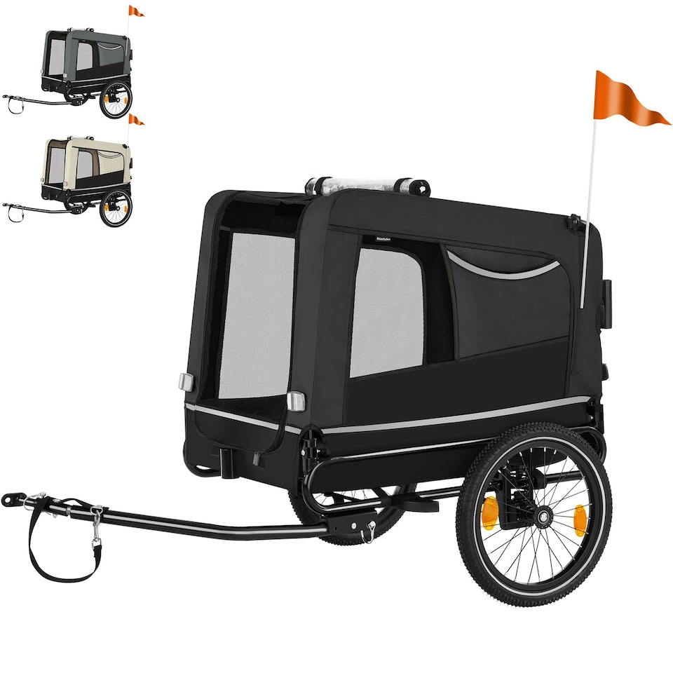 image 1 of Dog Bike Trailer - multifunctional, foldable, including reflectors, leash and flag - Grey