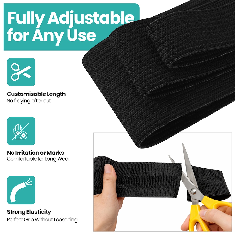 image 1 of 75mm Black Wide Flat Elastic Band, Polyester Elastic Cord - 2M