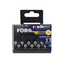 Forgefix Forgefast Pozidriv Compatible Impact Bit Set, 12 Piece - Black Phosphate - One Size