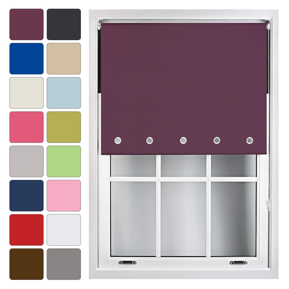 image 1 of FURNISHED Blackout Roller Blinds with Round Eyelets Cut to Size Easy Fit Window Shade | Purple | Aubergine | (W) 90cm x (L) 165cm