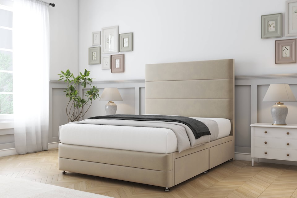 image 1 of Sloomy Monaco Almond Coniston Divan Bed With Mattress No Drawers With 26" Strutted Headboard & 12" Matching Footboard 3' Single | Cream | Almond | Single | 1