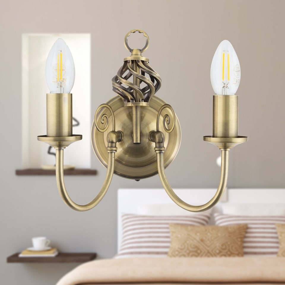 image 1 of Barley Twist - Antique Brass Wall Light | Yellow | 1