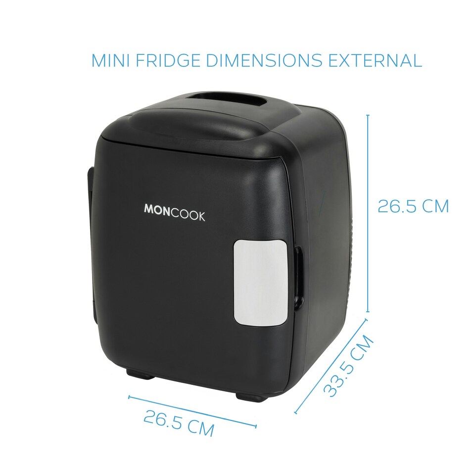 image 1 of MONCOOK Mini Fridge For Bedrooms - Small, Portable & Quiet Mini Fridges For Skincare, Medicine, Food & Drinks - Cooling & Warming Function- 9L - Black Mono