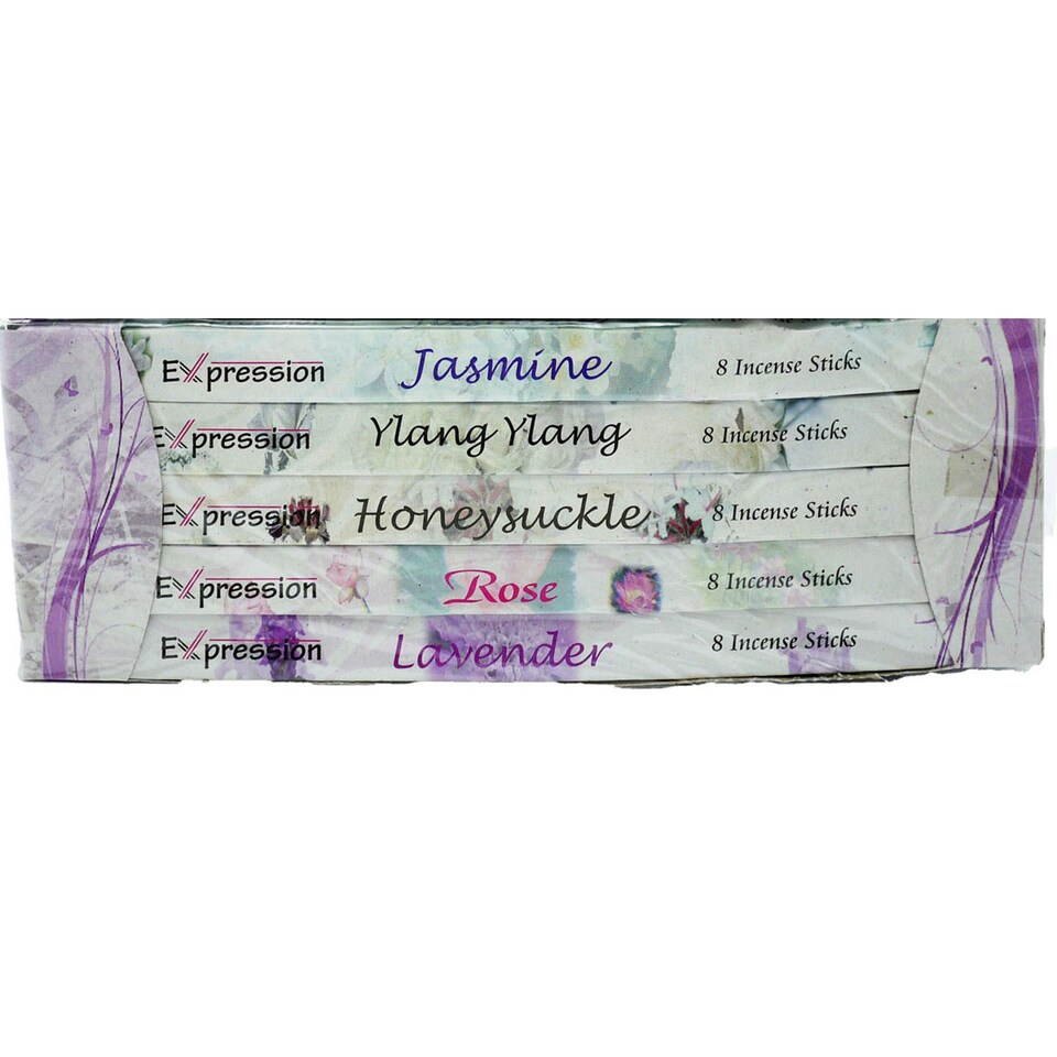 Expression Incense Sticks Floral Collection (5 Packs Of 8 Sticks - Jasmine, Ylang Ylang, Honeysuckle, Rose, Lavender)