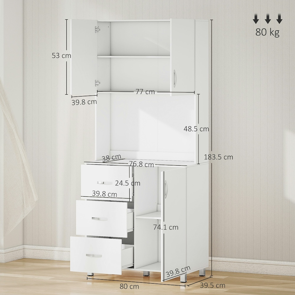 image 1 of HOMCOM Kitchen Storage Cabinet Wooden Cupboard Organiser, White
