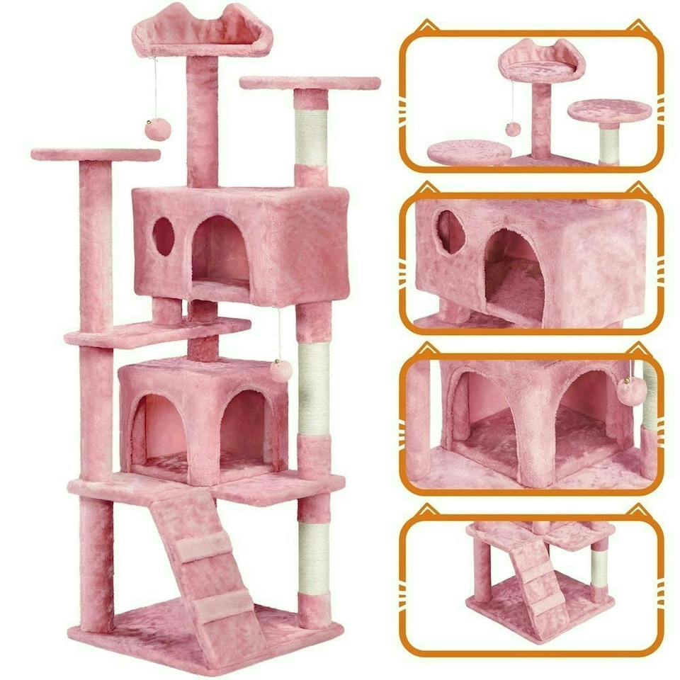 image 1 of Yaheetech 156 cm Multilevel Indoor Cat Climbing Frame Pink
