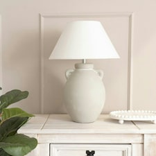 ValueLights Daphne Linen Tapered Lamp Shade Stoneware Ceramic Vase Table Lamp Grey