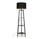 image 3 of ValueLights Black Wooden 3 Tier Floor Standard Lamp with Storage Shelves- Black/Gold Shade + LED Bulb