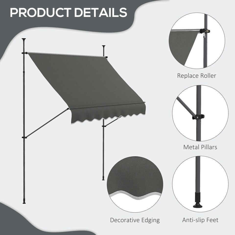 image 1 of Outsunny 2.5 x 1.2m Freestanding Retractable Awning, Non-Screw Garden Awning Grey