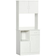 HOMCOM Kitchen Cupboard w/ Hutch Pantry Storage Cabinet, Microwave Shelf