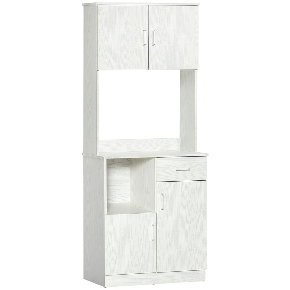 image 1 of HOMCOM Kitchen Cupboard w/ Hutch Pantry Storage Cabinet, Microwave Shelf