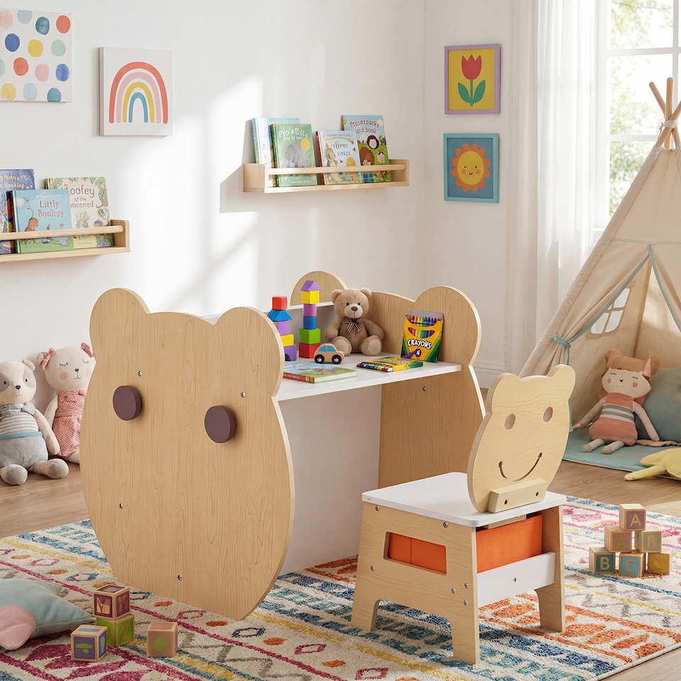 image 1 of COSTWAY Kids’ Art Table & Chair 3-in-1 Toddler Activity Table w/ Storage