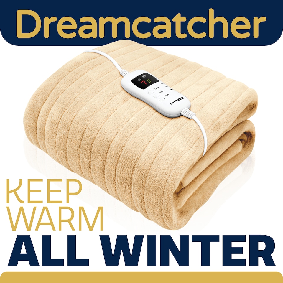 image 1 of Dreamcatcher Deluxe Cream Electric Throw Heated Double Over Blanket Soft Fleece 9 Heat & 12 Timer Settings | Cream | Cream | 1