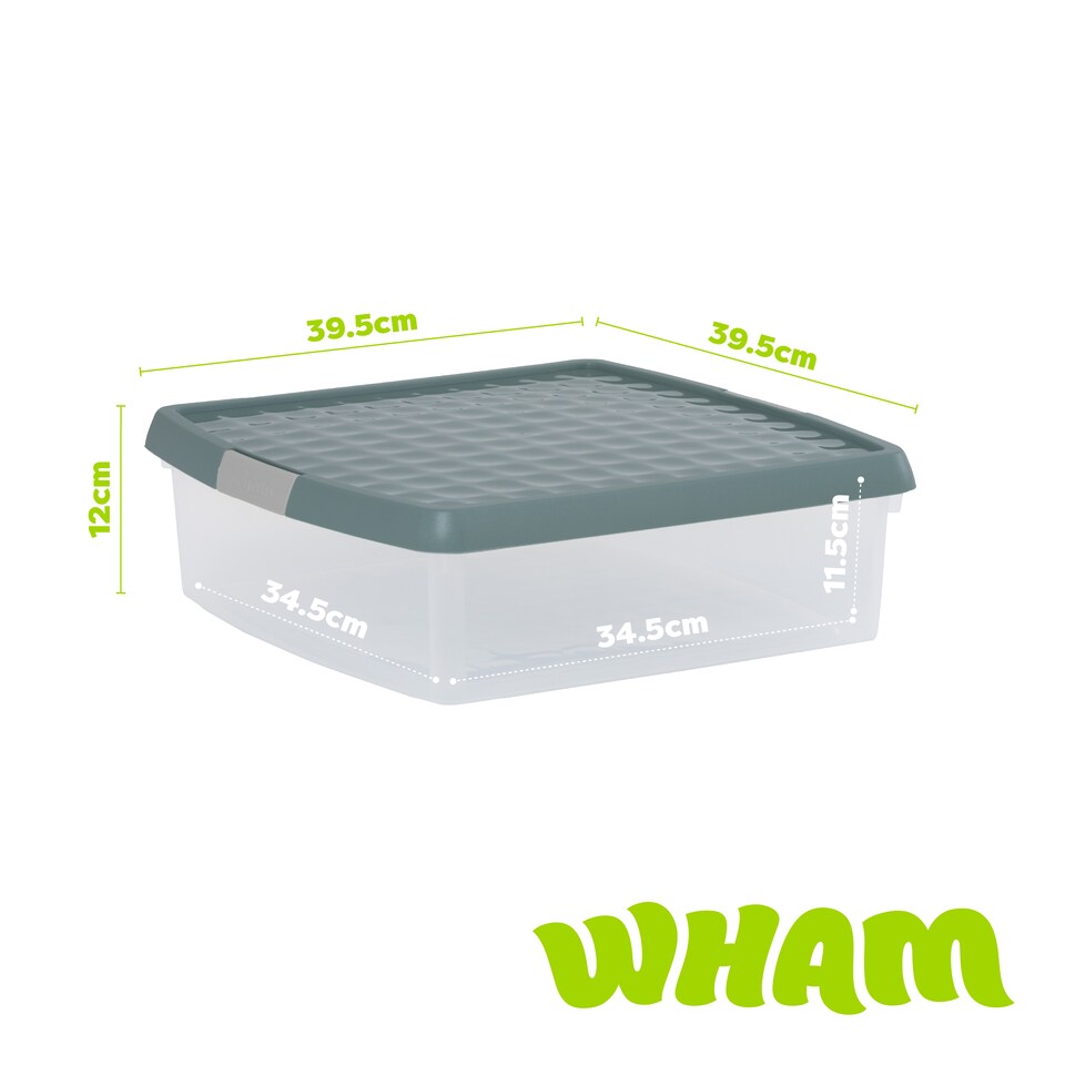 image 1 of Wham Clip 5x 13.2L Square Plastic Storage Boxes with Clip Lock Lids. Ideal for Home, Office, Toys & More - Clear/Green Milieu | Green | Green Milleu | 5