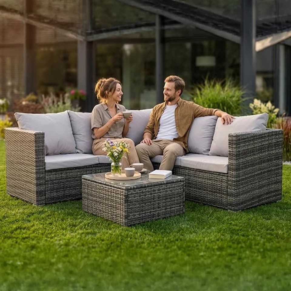 image 1 of Alivio 5-Seater PE Rattan Patio Corner Sofa Set with Table, Anti-UV Cushions