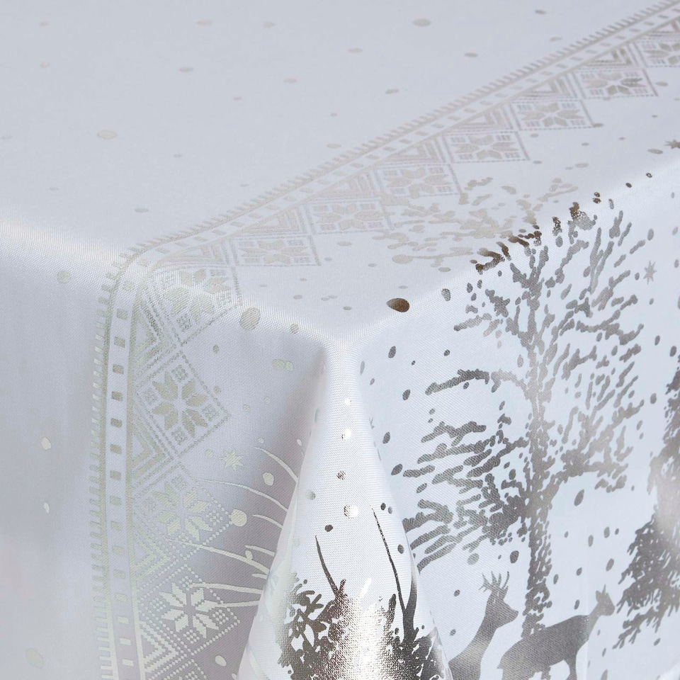 image 1 of Homescapes Silver Forest Christmas Table Cloth - 132 x 178 cm | Silver | 132 x 178 cm