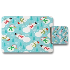 snowman seamless pattern design placemat coaster set | Multi